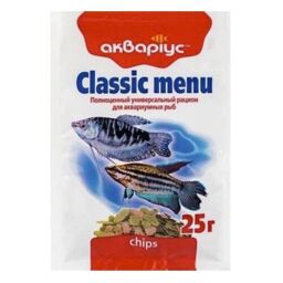 Корм для акваріумних риб Акваріус "Сlassic menu chips" у вигляді чіпсів 25 г
