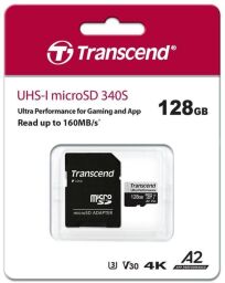 Карта памяти Transcend microSD 128GB C10 UHS-I U3 A2 R160/W125MB/s + SD (TS128GUSD340S) от производителя Transcend