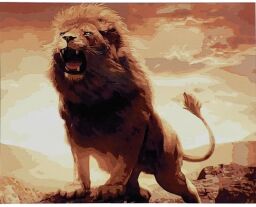 Картина за номерами Strateg ПРЕМІУМ Сила і могутність лева з лаком розміром 40х50 см (SY6593)