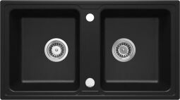 Мийка кухонна Deante Zorba, граніт, прямокут., без крила, 780х435х180мм, чаша - 2, накладна, чорний матовий (ZQZ_N203) від виробника Deante