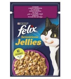 Вологий корм для дорослих кішок Purina Felix Sensations Jellies з качкою та шпинатом у желе 13 шт по 85 г від виробника Felix