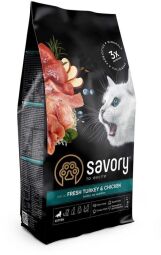 Корм Savory Kitten With Fresh Turkey & Chicken низкозерновой сухой со свежим мясом индейки и курицей для котят до 12 месяцев 2 кг (4820232630143) от производителя Savory