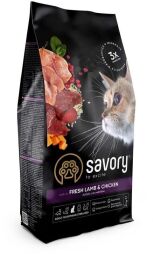 Корм Savory Adult Cat Steril Fresh Lamb & Chicken низкозерновой сухой со свежим мясом ягненка и курятины для взрослых стерилизованных кошек 2 кг (4820232630112) от производителя Savory
