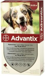 Капли Advantix Bayer от заражений экто паразитами для собак 10-25 кг (4 пипетки по 2.5 мл)
