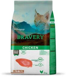 Сухой корм для котят, беременных и кормящих кошек с курицей и печенью BRAVERY Chicken Cat Kitten 2 кг (7722BRKIT_2KG) от производителя Bravery