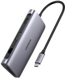 Концентратор USB Type-C Ugreen CM179 3xUSB 3.0 + HDMI + VGA + RJ45 1000M Ethernet + Cardreader, Gray (40873) от производителя Ugreen