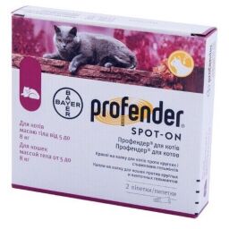 Капли от гельминтов Bayer Profender Spot-On (Профендер) для кошек от 5 кг до 8 кг (2 пипетки) (BAY03976) от производителя Bayer