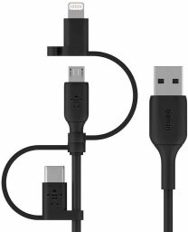Кабель USB-A > Lightning/USB-С/microUSB заряджання/синхронізації Belkin, 1м, чорний