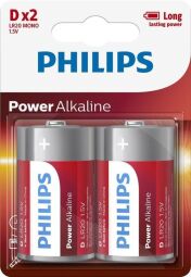 Батарейка Philips Power Alkaline лужна DLR20) блістер, 2 шт (LR20P2B/10) від виробника Philips
