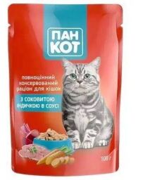 Вологий корм для котів Пан Кіт паучі 12 шт по 100 г (З соковитою індичкою в соусі) від виробника Пан Кот