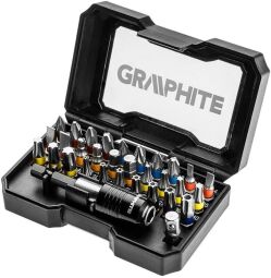 Набір біт GRAPHITE, набір 32 од., 1/4" перехідник, подовжувач магнітний, 30 біт (56H608) від виробника Graphite