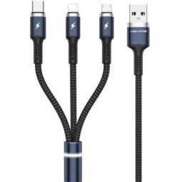 Кабель WK WDC-119 Fython 3-in-1 USB - Lightning + micro USB + USB Type-C (M/M), 1.2 м, Black (6941027613702) від виробника WK