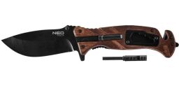 Ніж складаний Neo Tools, 6в1, 220мм, лезо 90мм, кремінь, свисток, гайковий ключ, лопатка для ременя, склобій (63-107) від виробника Neo Tools