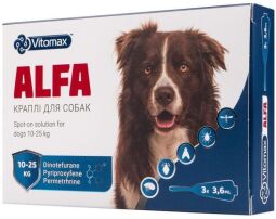 Краплі "АЛЬФА" для собак 10 – 25 кг (3 піпетки*3,6 мл) (VSVMX20703) від виробника Vitomax