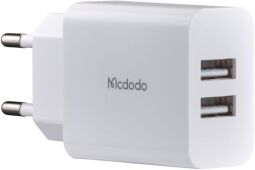 МЗП McDodo Dual USB Charger ( EU Plug ) + Type-C Cable 1m Travel Set CH-6721 White