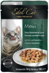Вологий корм для кішок Edel Cat ніжні шматочки в соусі (качка і кролик) 100 г