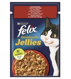 Влажный корм для взрослых кошек Purina Felix Sensations Jellies с говядиной и томатами в желе 13 шт по 85 г от производителя Felix