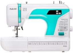 Швейна машина iSEW R50, комп'ютеризована, 42Вт, 50 шв.оп., петля напівавтомат, білий + бірюзовий