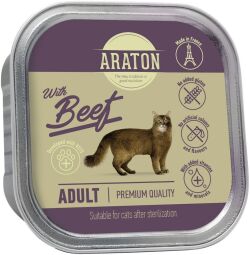 Вологий корм для дорослих стерилізованих котів з яловичиною ARATON Adult cat with beef, 85 г (KIK45697) від виробника ARATON