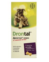 Таблетки Bayer Drontal Plus XL для лікування та профілактики гельмінтозів у собак зі смаком м'яса (6 таблеток)