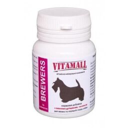 Кормовая добавка VitamAll с пивными дрожжами и чесноком, для малых и средних пород собак, 70 табл. (56578) от производителя Vitamall