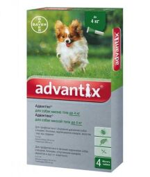 Краплі Advantix Bayer від заражень екто паразитами для собак до 4 кг (4 піпетки по 0.4 мл)