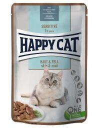 Вологий корм для кішок з підвищеною чутливістю шкіри та вовни Happy Cat Sensitive Haut&Fell, шматочки в соусі 85 г (70624) від виробника Happy Cat