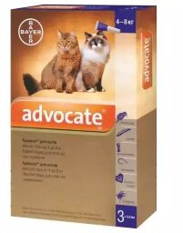 Краплі на холку для котів та тхорів Bayer «Advocate» (Адвокат) від 4 до 8 кг, 1 піпетка (від зовнішніх та 91032_1уп.(3пипетки) від виробника Bayer