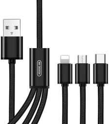 Кабель WK WDC-091th USB - Lightning + micro USB + USB Type-C (M/M), 2.8А, 1.15м, Black (6941027606490)