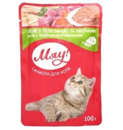 Влажный корм для взрослых кошек Мяу желе с телятиной и овощами 12 шт по 100 г от производителя Мяу!