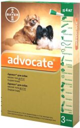 Краплі Bayer Advocate (Адвокат) від заражень ендо та екто паразитами для собак до 4 кг (3 піпетки)