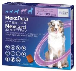 Таблетки від бліх, кліщів та гельмінтів Boehringer Ingelheim NexGard Spectra (Нексгард Спектра) для собак вагою від 15 до 30 кг, 3 шт