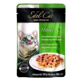 Вологий корм для кішок Edel Cat ніжні шматочки в соусі (індичка і качка) 100 г