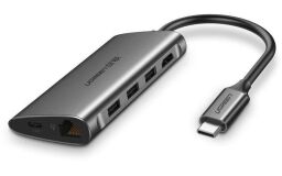 Концентратор USB Type-C Ugreen CM121 3xUSB 3.0 + HDMI + RJ45 1000M Ethernet + Cardreader, Gray (50538)