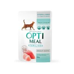 Вологий корм для стерилізованих кішок Optimeal 12 шт по 85 г (індичка та курка в соусі) від виробника Optimeal