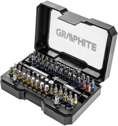 Набор бит GRAPHITE, 60 ед., 2 магнитных удлинителя 60 мм, 58 бит 25 мм, кейс (56H600) от производителя Graphite