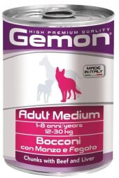 Вологий корм Gemon Dog Adult Medium шматочки з яловичиною і печінкою для собак середніх порід 415 гр (8009470387859) від виробника GEMON