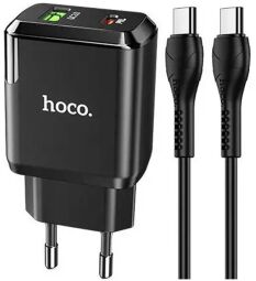 Мережевий зарядний пристрій Hoco N5 (1USB 3A QC3.0 + 1 PD Type-C) Black (S25720) + кабель Type-C від виробника Hoco