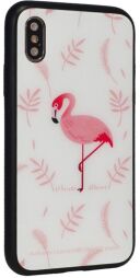 Glass with print TPU Case — iPhone Xs — Pink Flamingo