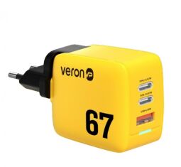 Мережеве зарядне Veron TC-67 67W/GaN/2 PD/QC3.0 Жовтий/Чорний