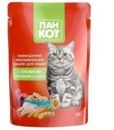 Вологий корм для котів Пан Кіт паучі 12 шт по 100 г (З соковитим кроликом в соусі)