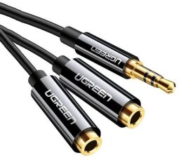 Аудіо-кабель Ugreen AV134 3.5 мм - 2х3.5 мм (M/F), 0.2 м, чорний (UGR-20816)