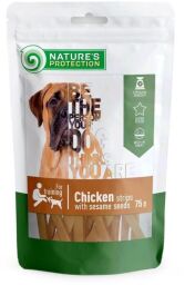 Ласощі для собак, смужки з курки з кунжутом, nature's Protection snack for dogs chicken with strips