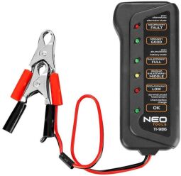 Тестер акумулятора Neo Tools, 12В, 2 затискачі типу "крокодил"