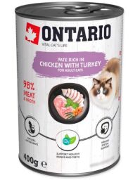 Вологий корм для кішок Ontario Cat Chicken with Turkey з куркою, індичкою та обліпихою 400 г від виробника Ontario