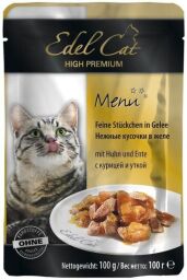 Корм Edel Cat вологий з куркою та качкою в желе для дорослих котів 100 гр