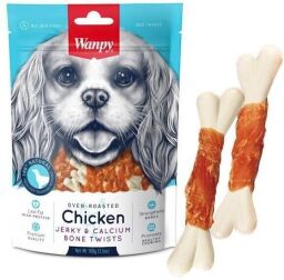 Wanpy Chicken Jerky & Calcium Bone Twists BanПІ КІСТЬ З В'ЯЛЕНОЇ КУРИЦЕЙ І КАЛЬЦІЄМ ласощі для собак 0.1кг