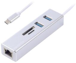 Концентратор USB Type-C Maxxter 2хUSB3.0, RJ-45, microSD/TF, метал, Grey (NECH-2P-SD-01) від виробника Maxxter