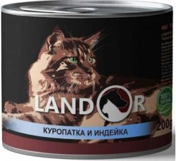 LANDOR Повноцінний збалансований вологий корм для дорослих кішок куріпка з індичкою 0,2 кг