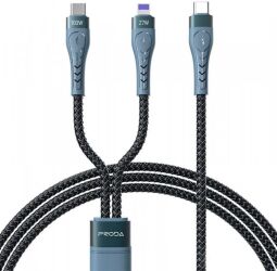 Кабель Proda PD-B73th USB Type C - USB Type-C + Lightning (M/M), 5 А, 1.3 м, Black (PD-B73th-BK) від виробника Proda